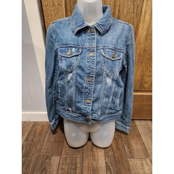 Mudd Denim Jacket Women's Medium Blue Medium Wash 100% Cotton Adjustable Waist - Picture 1 of 6